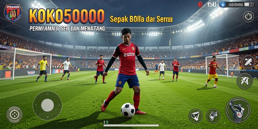 Tangkapan layar gameplay KOKO5000 menampilkan aksi seru di lapangan sepak bola.